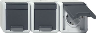 Triple.SCHUKO horiz. TA Mont.sup. prot.agua gris